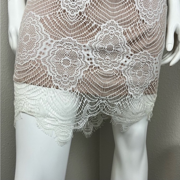 NAKED WARDROBE Crochet Lace Cowl Back Mini Dress Boho 70s Coquette Prairie Bride - Picture 5 of 16